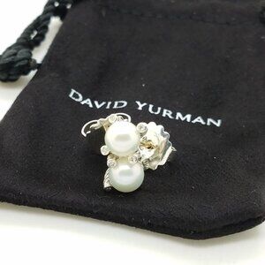 DAVID YURMAN 6mm Cable Classic Pearl Earrings in Sterling Silver w/ Diamonds 925